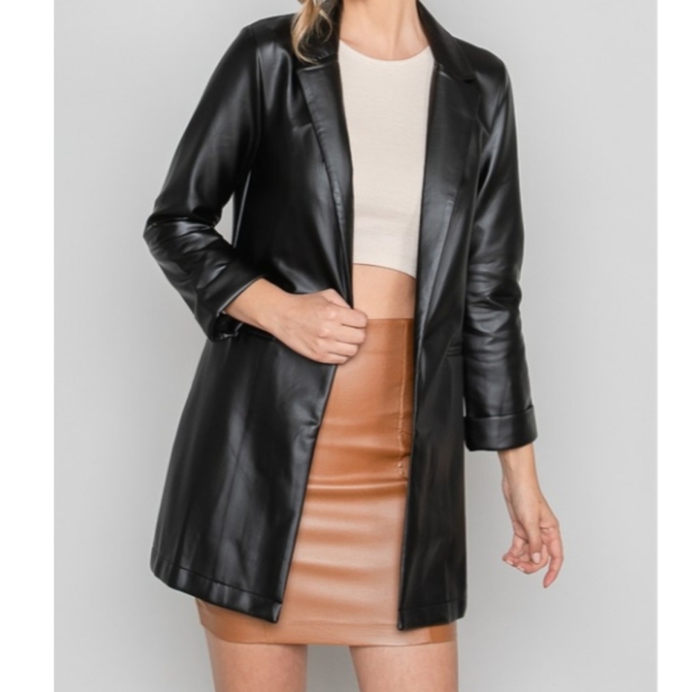 LAST ONE! Faux Leather Blazer